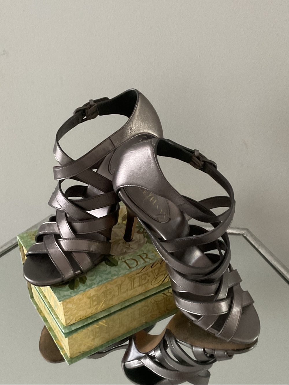 Cole Haan Metallic Pewter Strappy High Heel Sandals